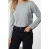 Kadın Moda Şık Bisiklet Yaka Standart Kol Regular Yumuşak Dokulu Crop Taşlı Triko Kazak