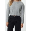 Kadın Moda Şık Bisiklet Yaka Standart Kol Regular Yumuşak Dokulu Crop Taşlı Triko Kazak
