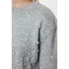 Kadın Moda Şık Bisiklet Yaka Standart Kol Regular Yumuşak Dokulu Crop Taşlı Triko Kazak