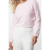 Kadın Moda Şık Bisiklet Yaka Standart Kol Regular Yumuşak Dokulu Crop Taşlı Triko Kazak