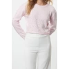 Kadın Moda Şık Bisiklet Yaka Standart Kol Regular Yumuşak Dokulu Crop Taşlı Triko Kazak