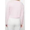 Kadın Moda Şık Bisiklet Yaka Standart Kol Regular Yumuşak Dokulu Crop Taşlı Triko Kazak