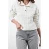 Women Fashion Stylish Polo Neck Standard Sleeve Regular Soft Textured Glittery Knitwear Sweater