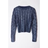 Women Fashion Stylish Crew Neck Standard Sleeve Regular Wide Pattern Foil Printed Knitwear Sweater