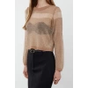 Kadın Moda Şık Bisiklet Yaka Standart Kol Regular Crop Transparan Geçişli Simli Triko Kazak