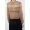 Kadın Moda Şık Bisiklet Yaka Standart Kol Regular Crop Transparan Geçişli Simli Triko Kazak