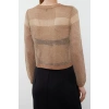 Kadın Moda Şık Bisiklet Yaka Standart Kol Regular Crop Transparan Geçişli Simli Triko Kazak