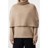 Women Fashion Stylish Stand Collar Standard Sleeve Regular Soft Texture Poncho Knitwear Sweater