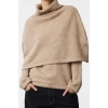 Women Fashion Stylish Stand Collar Standard Sleeve Regular Soft Texture Poncho Knitwear Sweater
