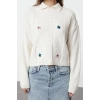 Womens Fashion Stylish Polo Collar Standard Sleeve Regular Soft Texture Rose Detailed Knitwear Sweater