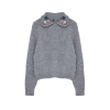 Women Fashion Stylish Polo Neck Standard Sleeve Regular Collar Detailed Floral Knitwear Sweater