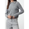 Women Fashion Stylish Polo Neck Standard Sleeve Regular Collar Detailed Floral Knitwear Sweater