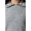 Women Fashion Stylish Polo Neck Standard Sleeve Regular Collar Detailed Floral Knitwear Sweater