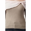 Women Fashion Stylish Carmen Collar Standard Sleeve Regular Ecru001 Color Block Knitwear Sweater