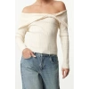 Women Fashion Stylish Carmen Collar Standard Sleeve Regular Ecru001 Color Block Knitwear Sweater