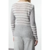 Women Fashion Stylish V Neck Regular Sleeve Soft Textured Loose Knit Striped Knitwear Sweater