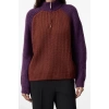 Women Fashion Stylish Stand Collar Standard Sleeve Regular Color Block Zippered Knitwear Sweater