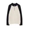 Women Fashion Stylish Stand Collar Standard Sleeve Regular Color Block Zippered Knitwear Sweater