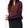 Women Fashion Stylish Stand Collar Standard Sleeve Regular Color Block Zippered Knitwear Sweater