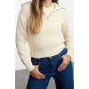 Women Fashion Stylish Turn-down Collar Standard Sleeve Regular Crop Sweater-Blouse Set Knitwear Sweater