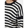 Kadın Moda Şık Bisiklet Yaka Standart Kol Regular Basic Çizgili Sweatshirt Görünümlü Triko Kazak