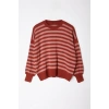 Kadın Moda Şık Bisiklet Yaka Standart Kol Regular Basic Çizgili Sweatshirt Görünümlü Triko Kazak