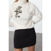 Women Fashion Stylish Turtleneck Standard Sleeve Regular Couple Soft Textured Embroidered Knitwear Sweater