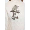 Women Fashion Stylish Turtleneck Standard Sleeve Regular Couple Soft Textured Embroidered Knitwear Sweater