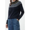 Women Fashion Stylish Crew Neck Regular Sleeve Soft Ethnic Patterned Sweater Beanie Knitwear Pullover