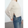 Kadın Moda Şık Bisiklet Yaka Standart Kol Regular Crop Basic Balon Kol Triko Kazak