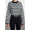 Kadın Moda Şık Bisiklet Yaka Standart Kol Regular Yumuşak Dokulu Crop Triko Kazak