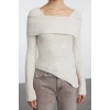 Women Fashion Stylish Carmen Collar Standard Sleeve Regular Collar Detailed Hem Asymmetric Knitwear Sweater