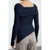 Women Fashion Stylish Carmen Collar Standard Sleeve Regular Collar Detailed Hem Asymmetric Knitwear Sweater