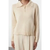 Womens Fashion Stylish Polo Collar Standard Sleeve Regular Soft Textured Bronch Detailed Knitwear Sweater