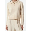 Womens Fashion Stylish Polo Collar Standard Sleeve Regular Soft Textured Bronch Detailed Knitwear Sweater