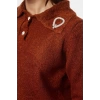 Womens Fashion Stylish Polo Collar Standard Sleeve Regular Soft Textured Bronch Detailed Knitwear Sweater