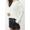 Women Fashion Stylish Crew Neck Standard Sleeve Regular Soft Textured Hair Knit Tassel Detailed Knitwear Sweater