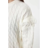 Women Fashion Stylish Crew Neck Standard Sleeve Regular Soft Textured Hair Knit Tassel Detailed Knitwear Sweater