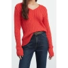 Women Fashion Stylish V Neck Standard Sleeve Regular Basic Cotton Knitted Sweater