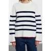 Women Fashion Crew Neck Standard Sleeve Regular Soft Texture Wide Cut Basic Striped Knitwear Sweater