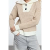 Women Fashion Stylish Turn-down Collar Standard Sleeve Regular Collar Detailed Knitwear Sweater