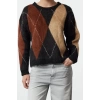 Women Fashion Stylish Crew Neck Standard Sleeve Regular Soft Textured Diamond Patterned Knitwear Sweater
