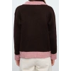Women Fashion Stylish Polo Neck Standard Sleeve Regular Soft Texture Color Block Knitwear Sweater