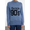 Women Fashion Stylish Crew Neck Standard Sleeve Regular Soft Texture Slogan Detailed Knitwear Sweater