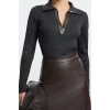 Women Fashion Stylish Polo Neck Standard Sleeve Regular Ribbed Knitwear Sweater