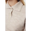 Womens Fashion Stylish Polo Neck Standard Sleeve Regular Soft Texture Wide Pattern Knitwear Sweater