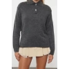 Womens Fashion Stylish Polo Neck Standard Sleeve Regular Soft Texture Wide Pattern Knitwear Sweater