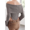 Women Fashion Stylish Carmen Collar Standard Sleeve Regular Ribbed Knitwear Sweater