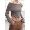 Women Fashion Stylish Carmen Collar Standard Sleeve Regular Ribbed Knitwear Sweater