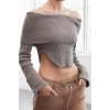 Women Fashion Stylish Carmen Collar Standard Sleeve Regular Ribbed Knitwear Sweater